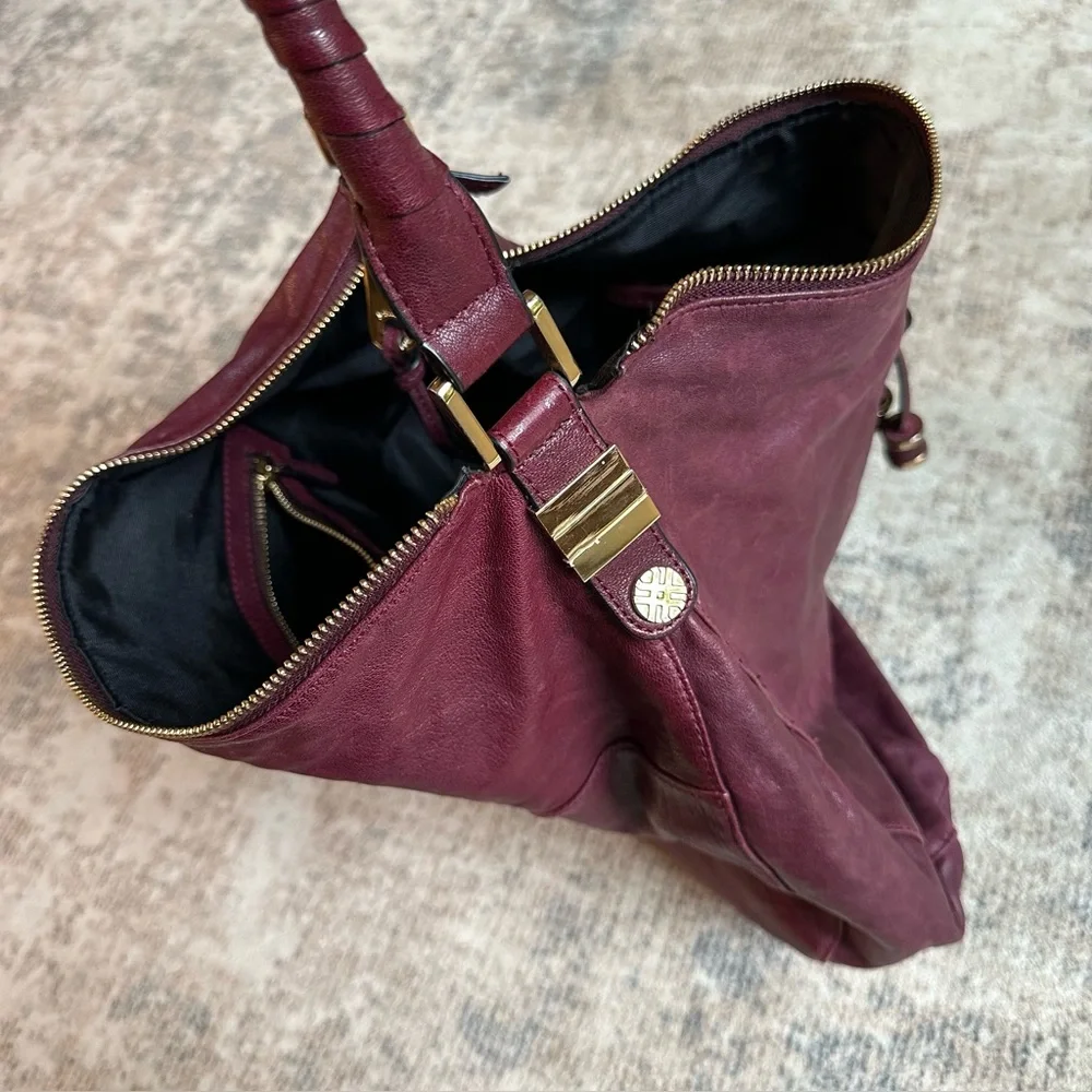 Joelle Hawkens Burgundy Leather Slouchy Hobo Shoulder Bag Soft Leather Boho Chic